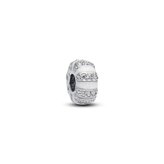 Clip donna Pandora in argento rodiato con pietre e smalto bianco MISURA UNICA