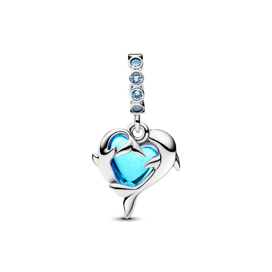 Charm Pandora in argento 925 con delfini e vetro di Murano MISURA UNICA