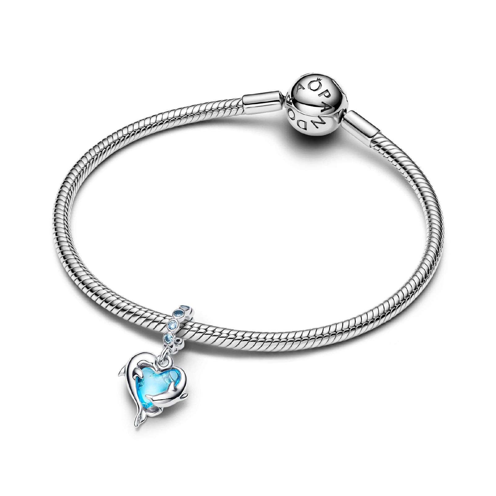 Charm Pandora in argento 925 con delfini e vetro di Murano MISURA UNICA