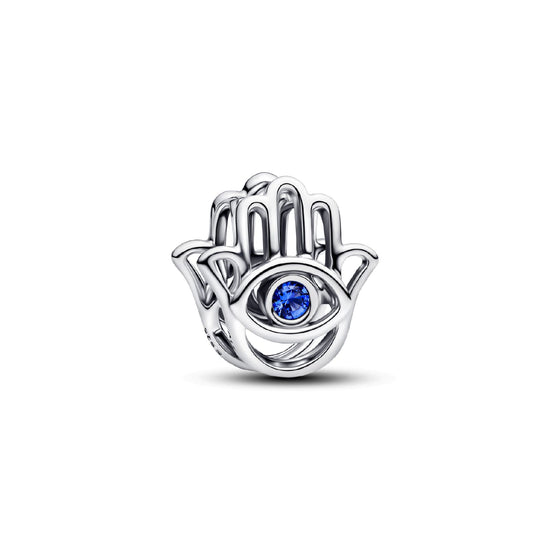 Charm Pandora in argento Mano di Fatima con cristallo blu MISURA UNICA