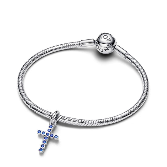 Charm Pandora donna in argento 925 croce con cristalli blu MISURA UNICA