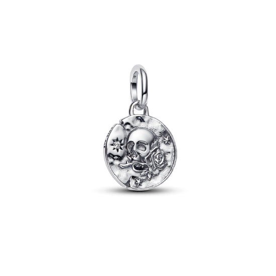 Charm Pandora in argento medaglione con teschio e zirconi MISURA UNICA