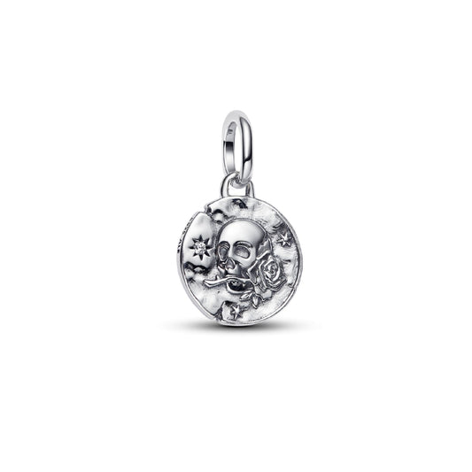 Charm Pandora in argento medaglione con teschio e zirconi MISURA UNICA