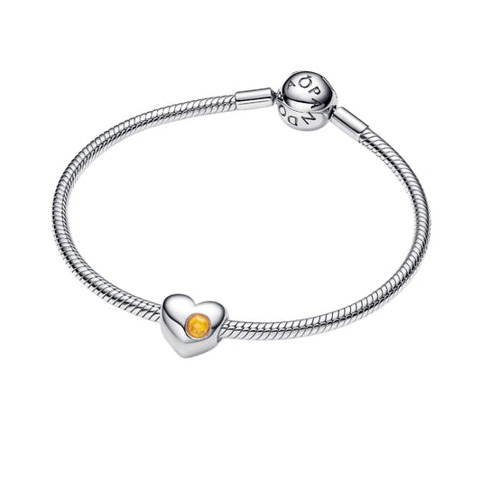 Charm cuore Pandora Argento Sterling 925 con cristallo miele MISURA UNICA