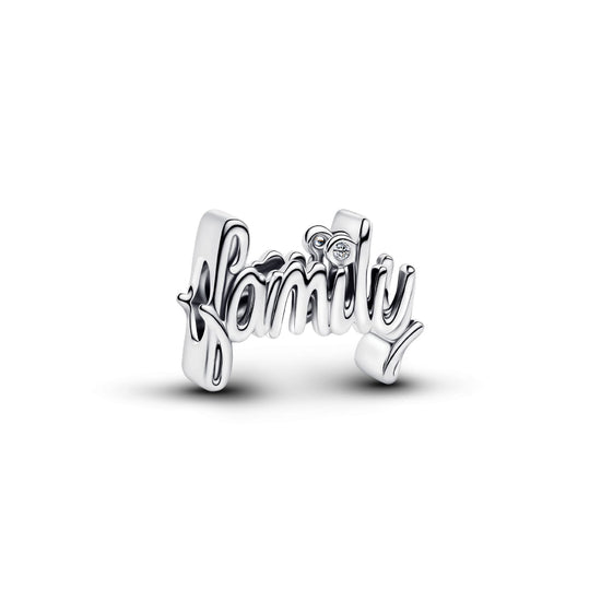 Charm Pandora Moments scritta Family in argento con zircone MISURA UNICA