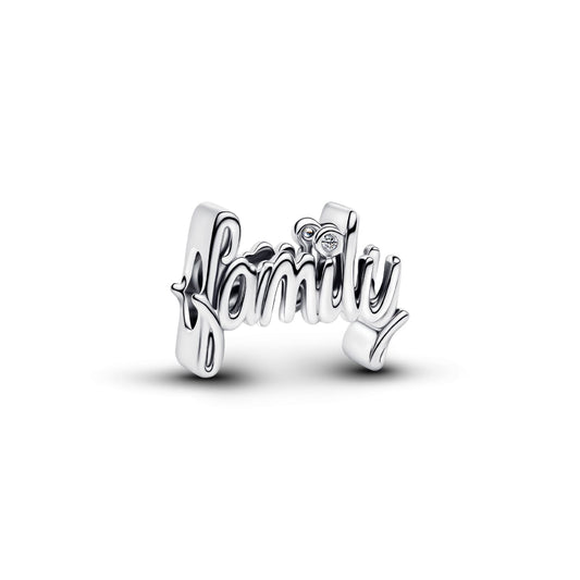 Charm Pandora Moments scritta Family in argento con zircone MISURA UNICA