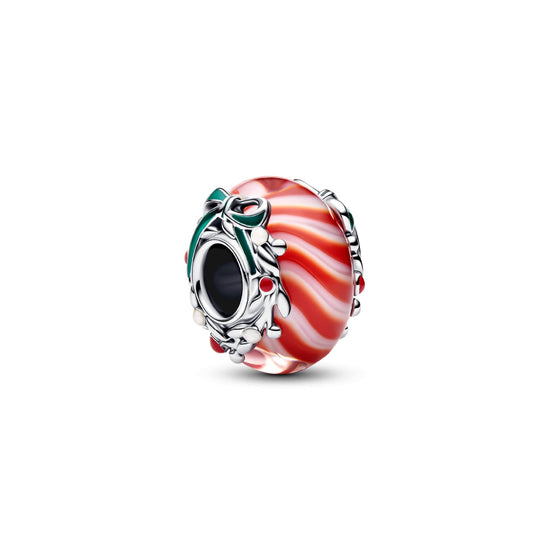 Charm Pandora Caramella natalizia argento e Vetro di Murano MISURA UNICA