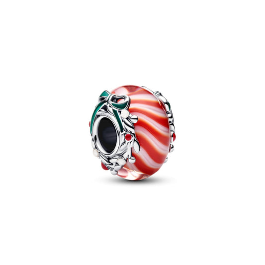 Charm Pandora Caramella natalizia argento e Vetro di Murano MISURA UNICA
