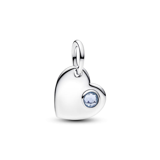 Charm Pandora cuore con pietra azzurra mese Marzo in argento MISURA UNICA