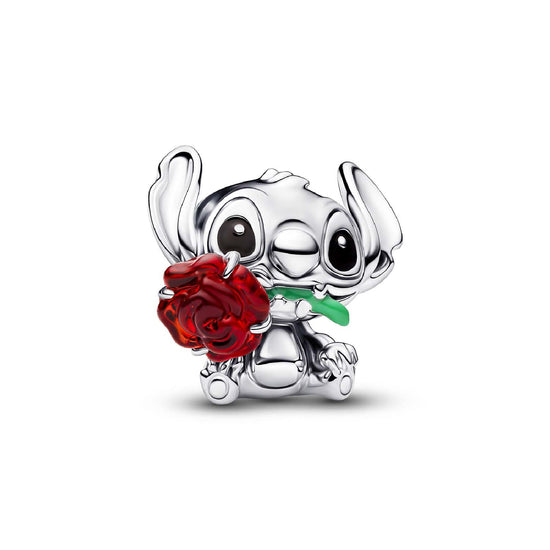 Charm Pandora Disney in argento 925 con Stitch e la rosa MISURA UNICA