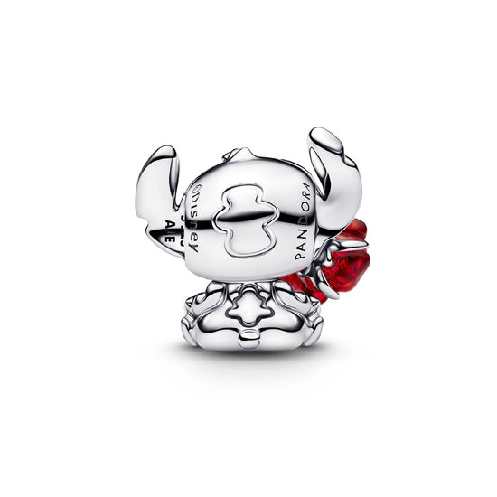 Charm Pandora Disney in argento 925 con Stitch e la rosa MISURA UNICA