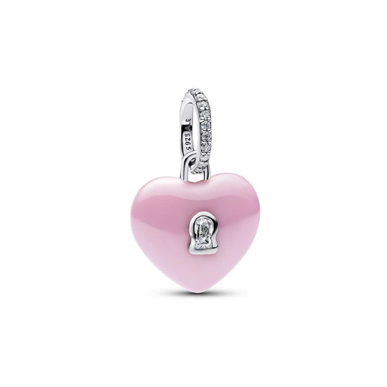 Charm Pandora in argento con cuore rosa e zircone centrale MISURA UNICA