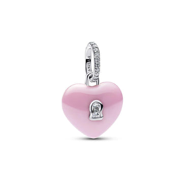 Charm Pandora in argento con cuore rosa e zircone centrale MISURA UNICA