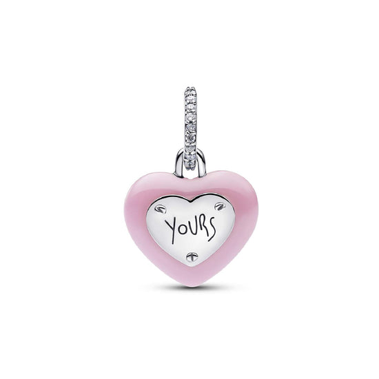 Charm Pandora in argento con cuore rosa e zircone centrale MISURA UNICA