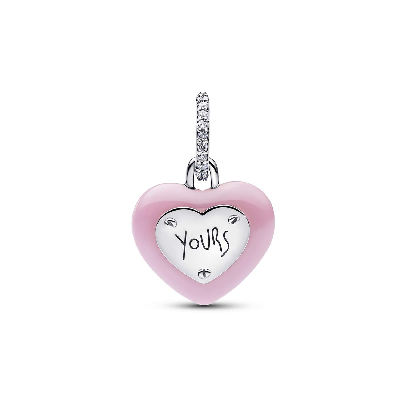 Charm Pandora in argento con cuore rosa e zircone centrale MISURA UNICA