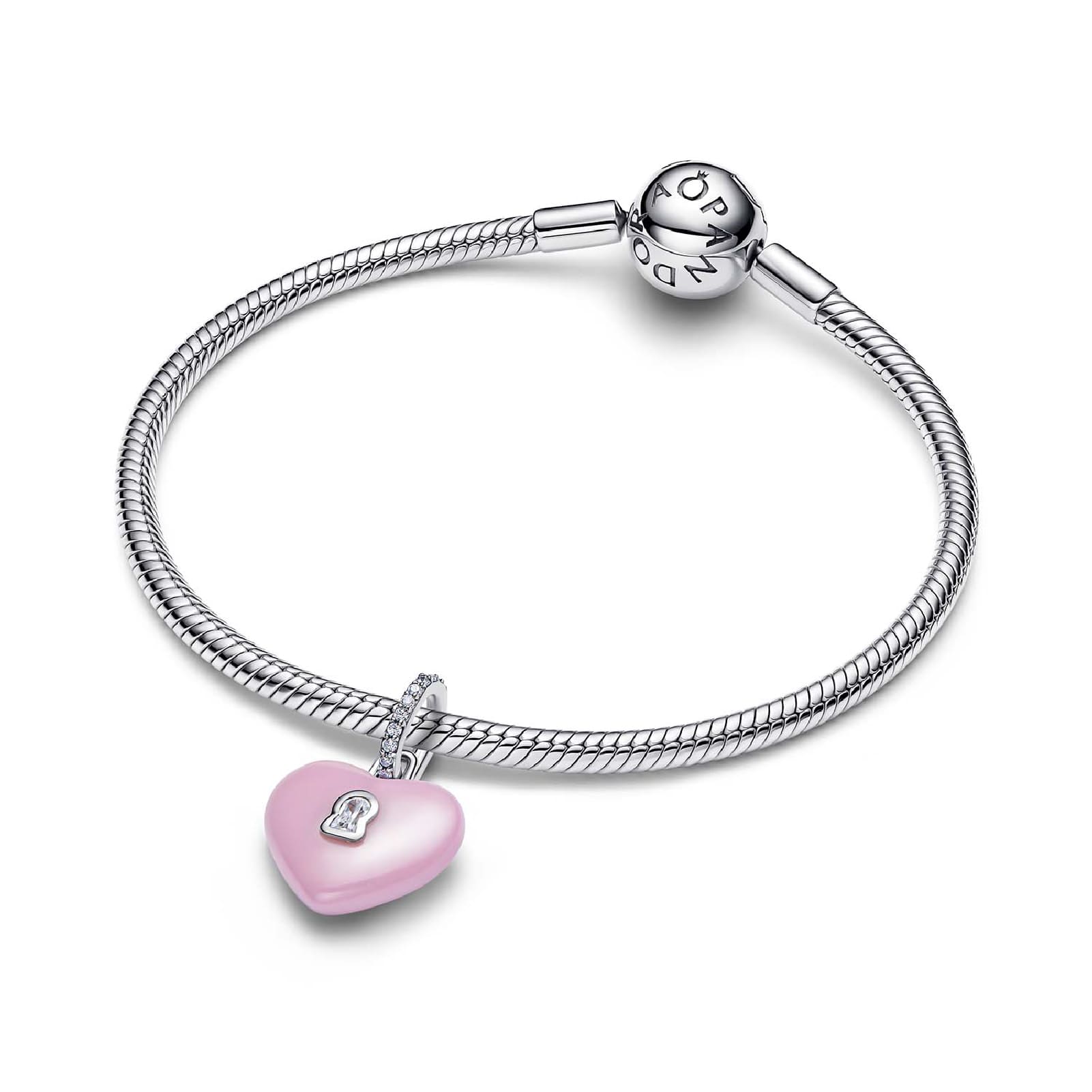 Charm Pandora in argento con cuore rosa e zircone centrale MISURA UNICA