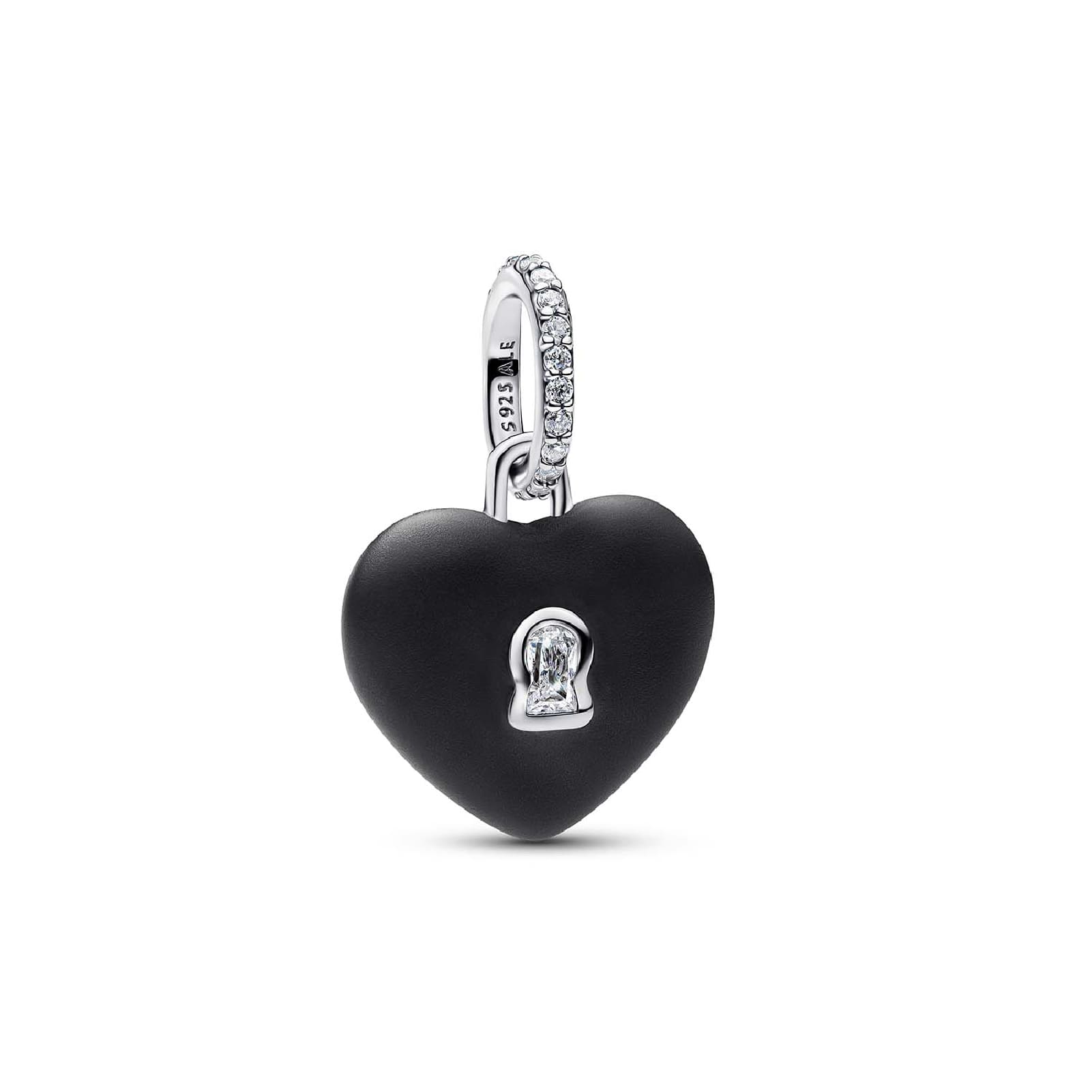 Charm Pandora in argento con cuore nero opaco e zircone MISURA UNICA
