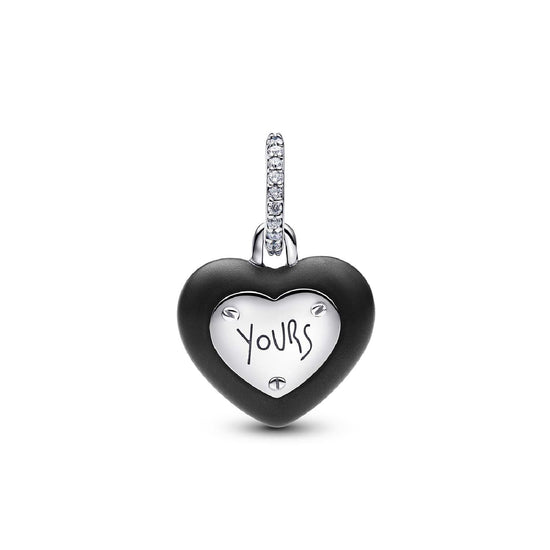 Charm Pandora in argento con cuore nero opaco e zircone MISURA UNICA