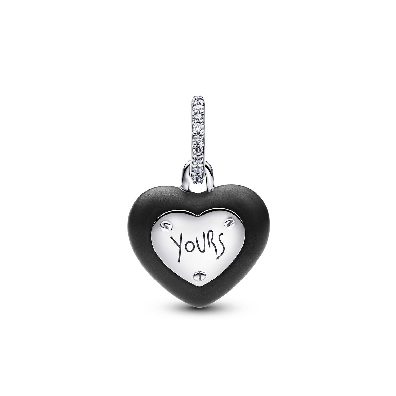 Charm Pandora in argento con cuore nero opaco e zircone MISURA UNICA