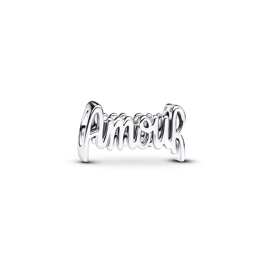 Charm Pandora in argento Sterling  925 con parola “amour” MISURA UNICA