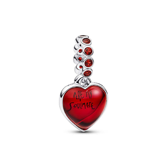 Charm pendente Pandora con doppio cuore in vetro murano rosso MISURA UNICA