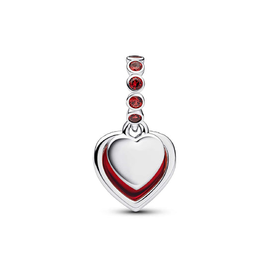 Charm pendente Pandora con doppio cuore in vetro murano rosso MISURA UNICA