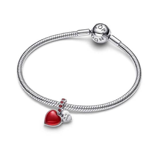 Charm pendente Pandora con doppio cuore in vetro murano rosso MISURA UNICA