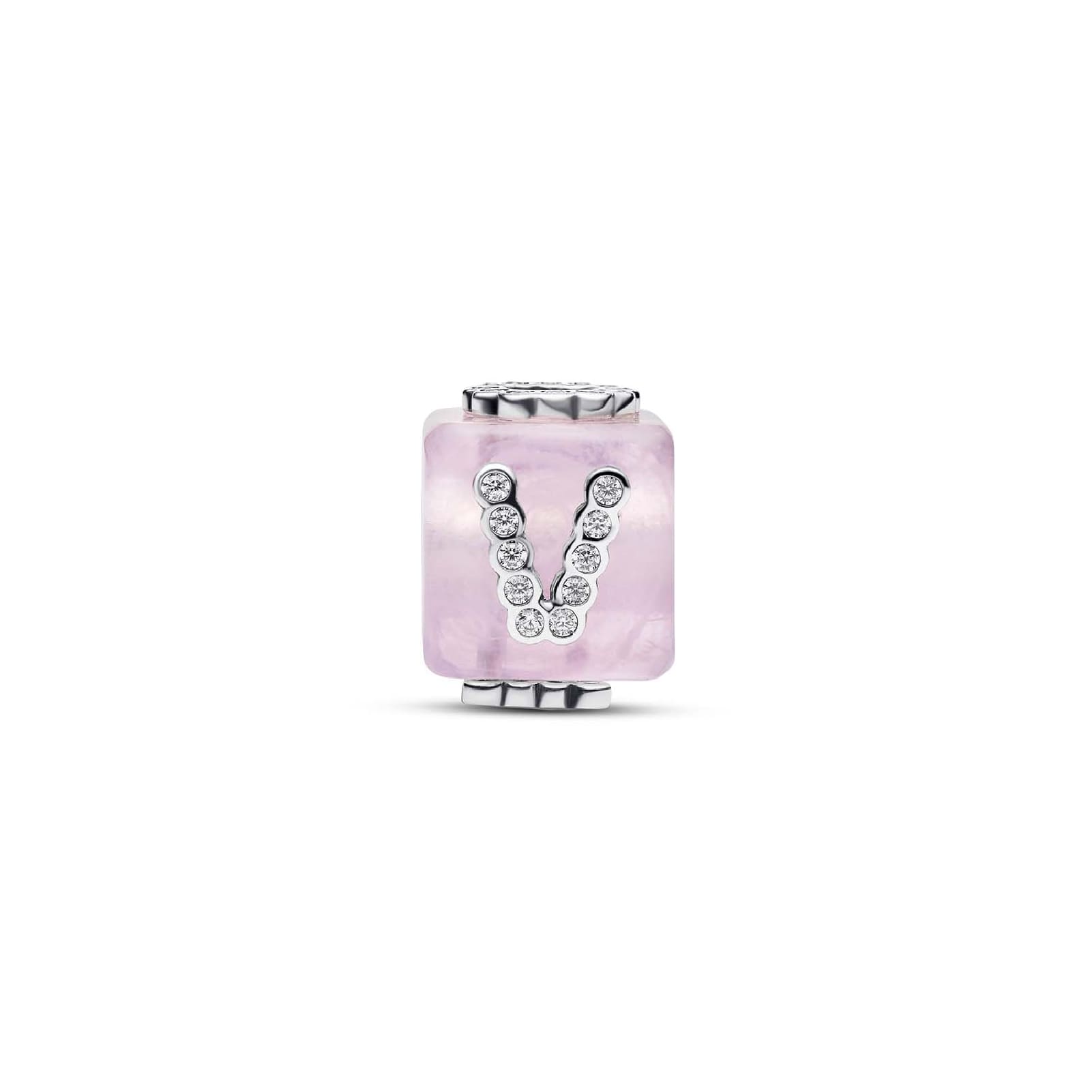Charm Pandora con cubo in vetro di Murano rosa e scritta love MISURA UNICA
