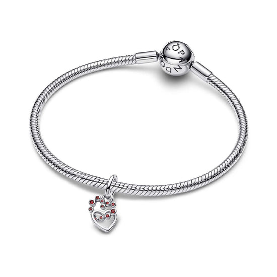 Charm pendente Pandora con cuori intrecciati cristalli rossi MISURA UNICA