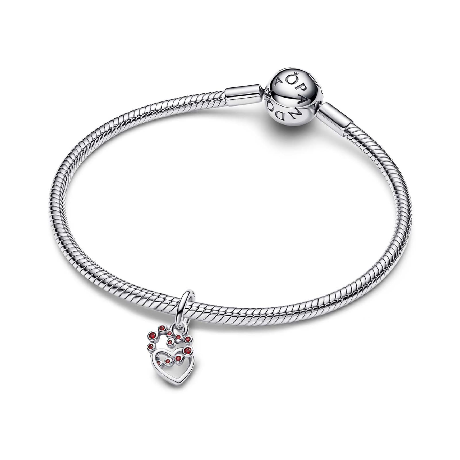 Charm pendente Pandora con cuori intrecciati cristalli rossi MISURA UNICA
