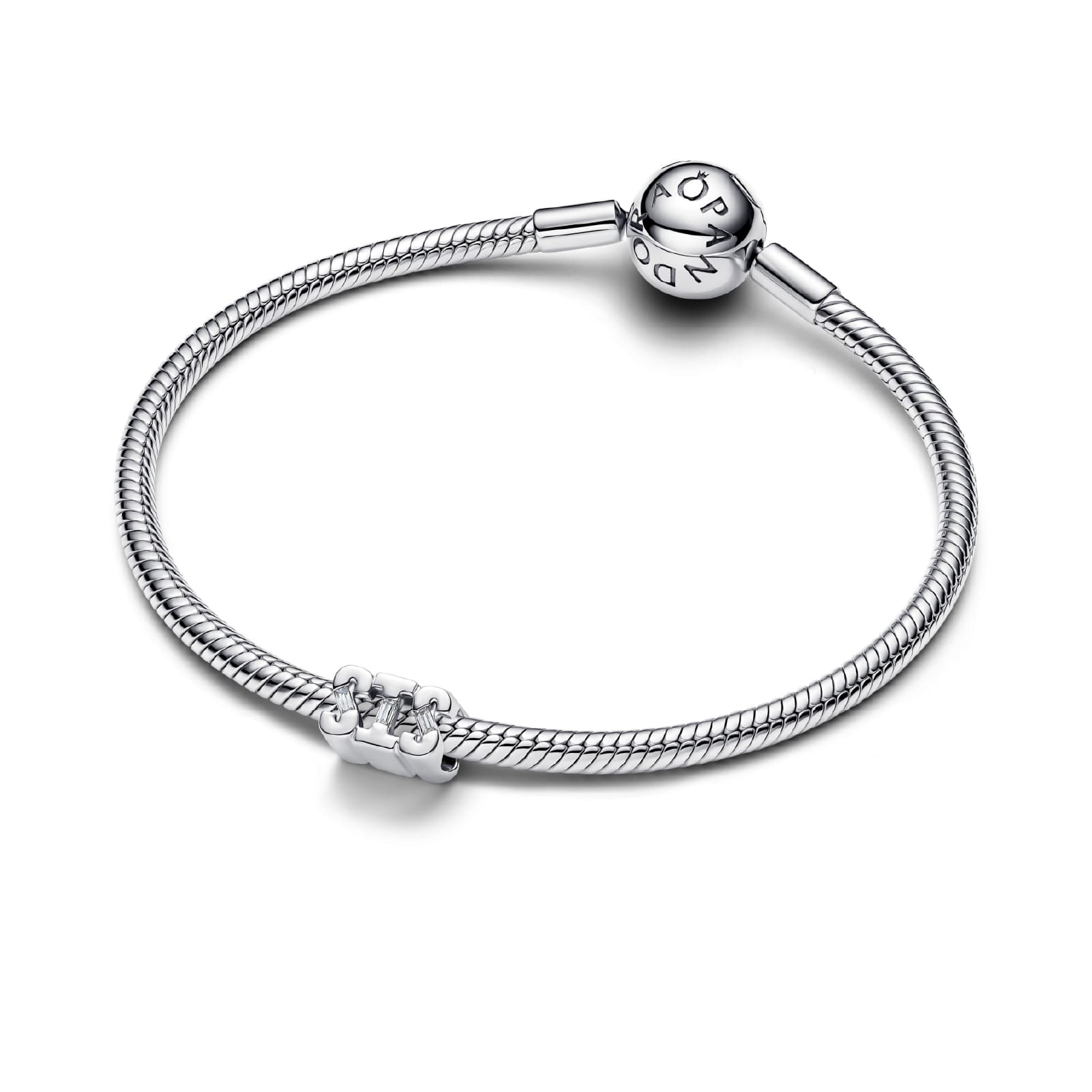 Charm Pandora in argento sterling con scritta SIS e zirconi MISURA UNICA