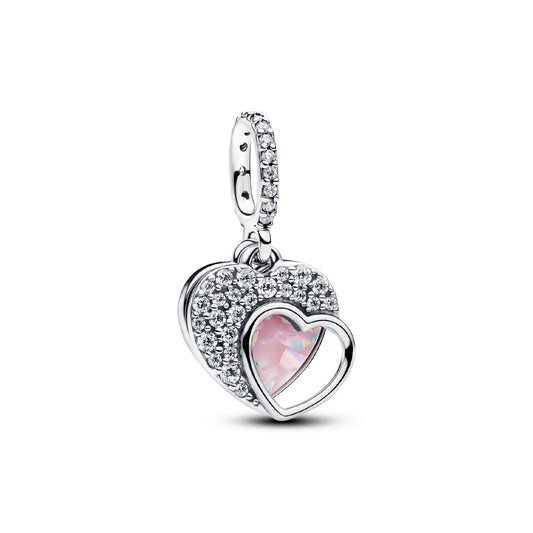 Charm pendente Pandora in argento sterling con doppio cuore MISURA UNICA