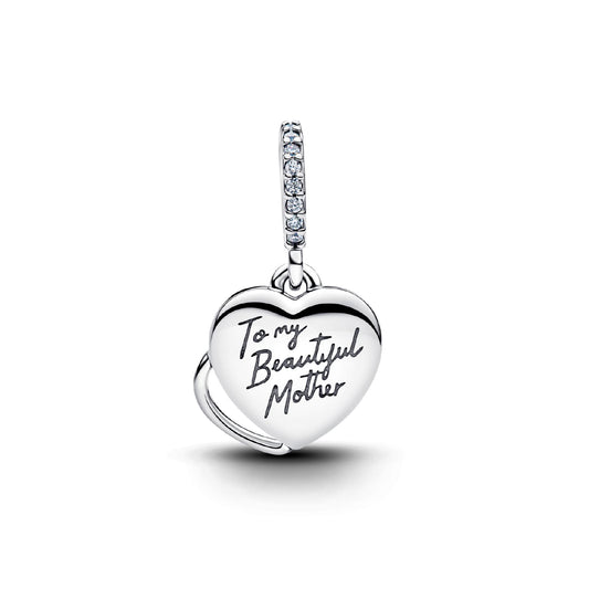 Charm pendente Pandora in argento sterling con doppio cuore MISURA UNICA