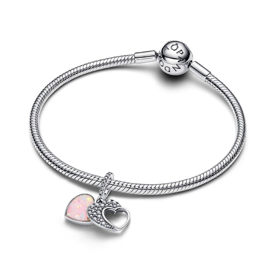 Charm pendente Pandora in argento sterling con doppio cuore MISURA UNICA