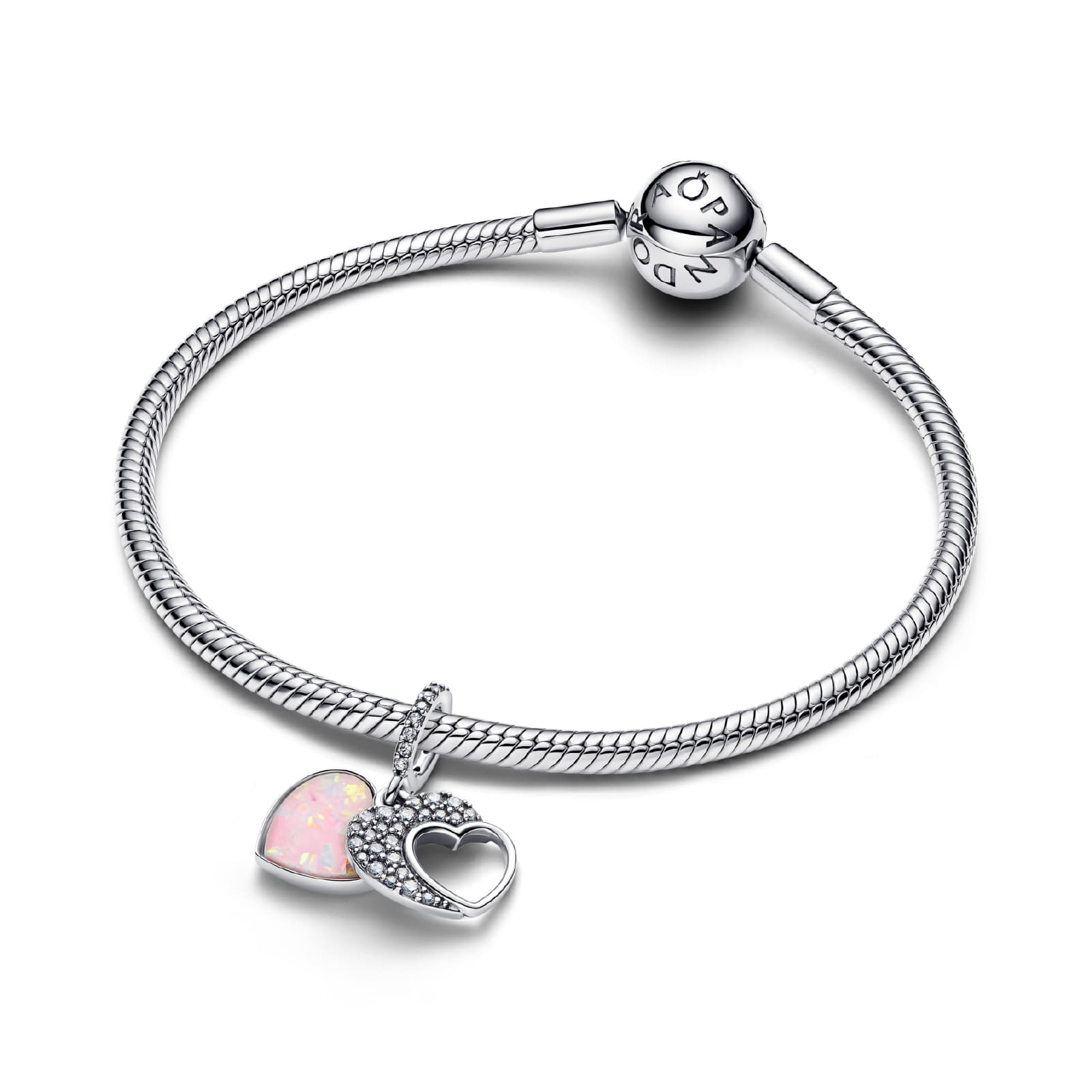 Charm pendente Pandora in argento sterling con doppio cuore MISURA UNICA