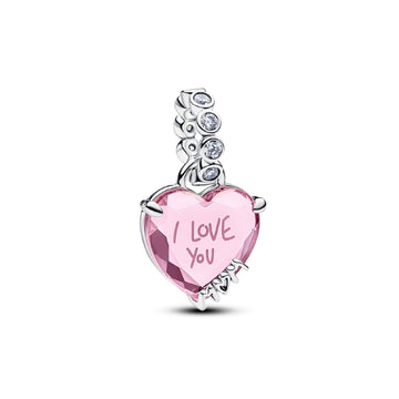 Charm Pandora in argento sterling con cuore rosa I Love You MISURA UNICA