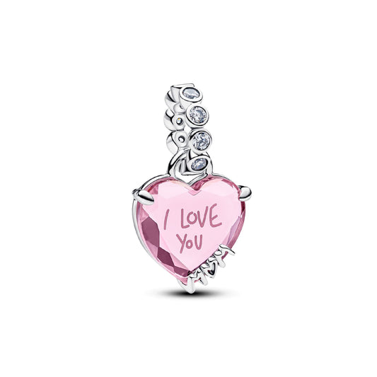 Charm Pandora in argento sterling con cuore rosa I Love You MISURA UNICA