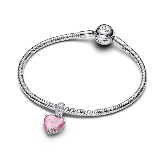 Charm Pandora in argento sterling con cuore rosa I Love You MISURA UNICA