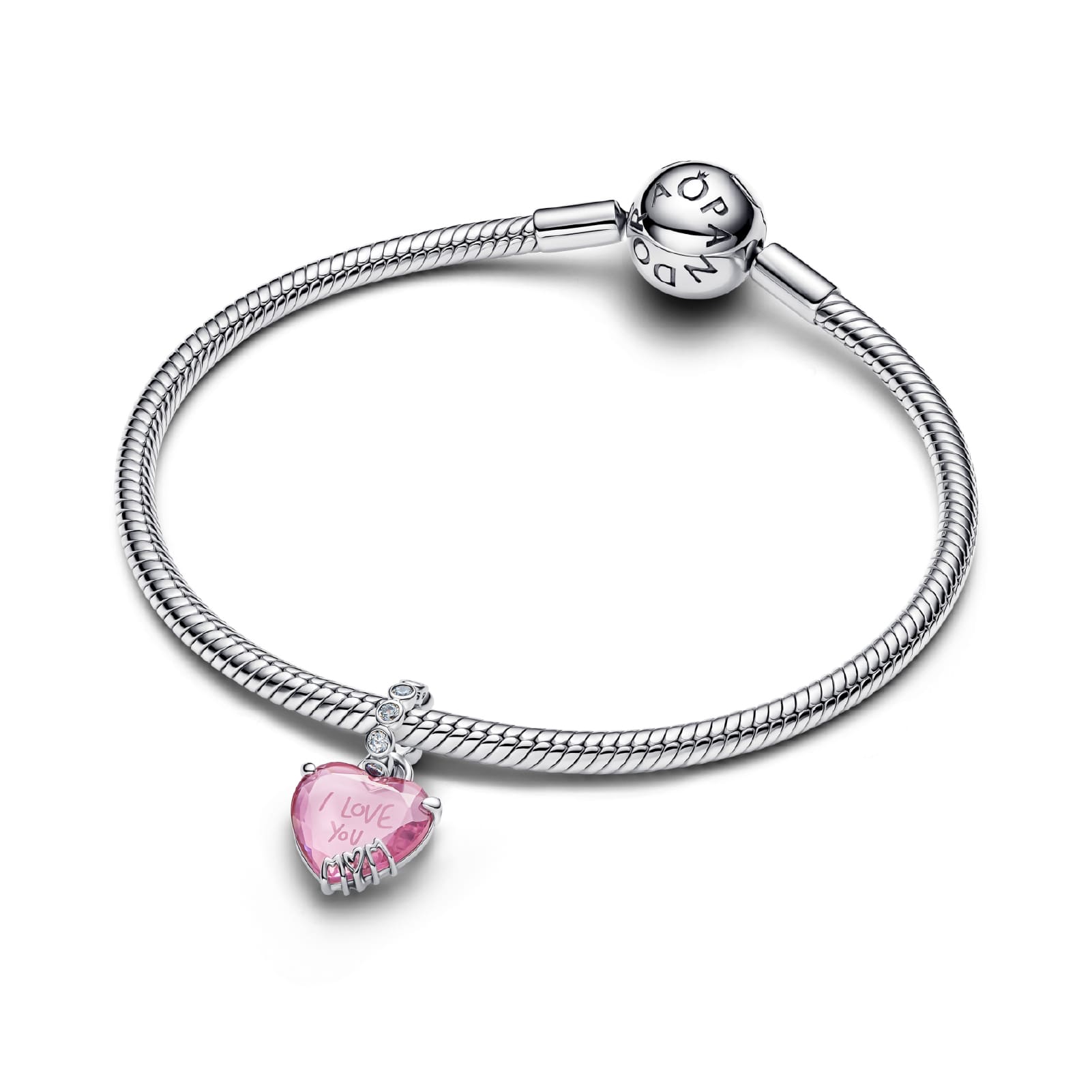 Charm Pandora in argento sterling con cuore rosa I Love You MISURA UNICA