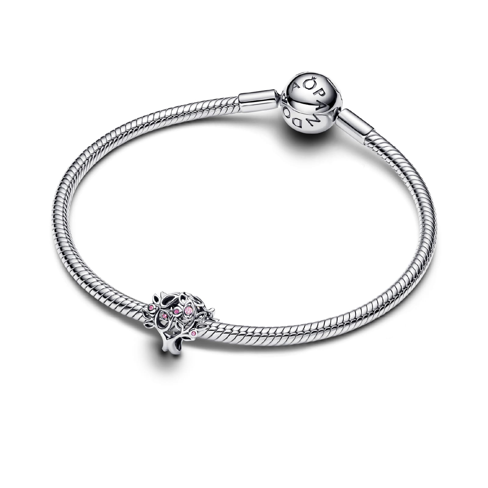 Charm Pandora Openwork in argento con albero e zirconi rosa MISURA UNICA