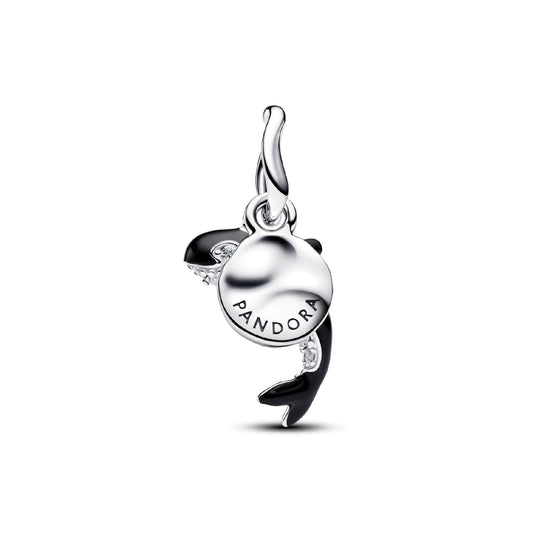 Charm pendente Pandora in argento smaltato orca con zirconi MISURA UNICA