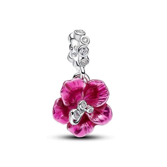 Charm pendente Pandora in argento e smalto con zirconi fiore MISURA UNICA