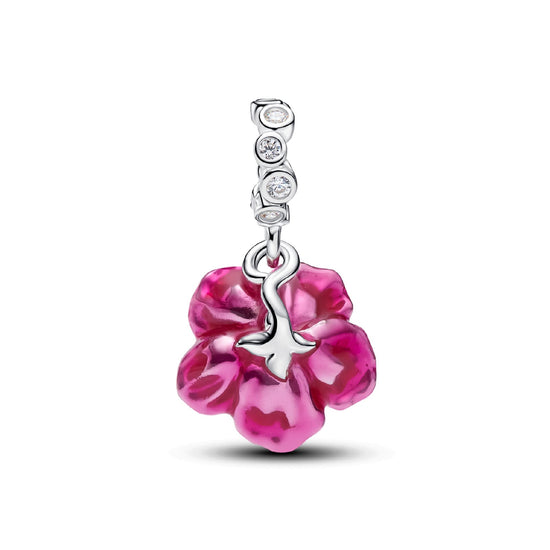 Charm pendente Pandora in argento e smalto con zirconi fiore MISURA UNICA