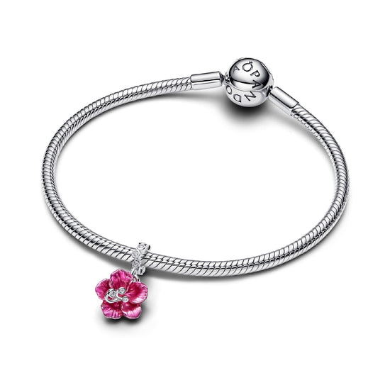 Charm pendente Pandora in argento e smalto con zirconi fiore MISURA UNICA