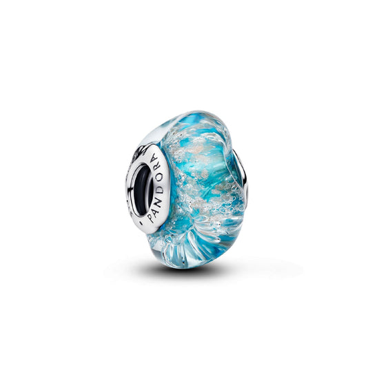 Charm Pandora in argento e vetro di Murano acqua cristallina MISURA UNICA