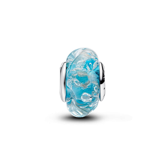 Charm Pandora in argento e vetro di Murano acqua cristallina MISURA UNICA