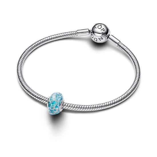Charm Pandora in argento e vetro di Murano acqua cristallina MISURA UNICA