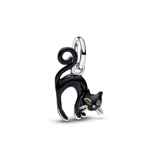Charm pendente Pandora in argento e smalto con gatto nero MISURA UNICA