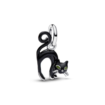 Charm pendente Pandora in argento e smalto con gatto nero MISURA UNICA