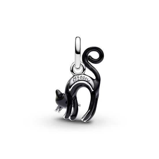 Charm pendente Pandora in argento e smalto con gatto nero MISURA UNICA
